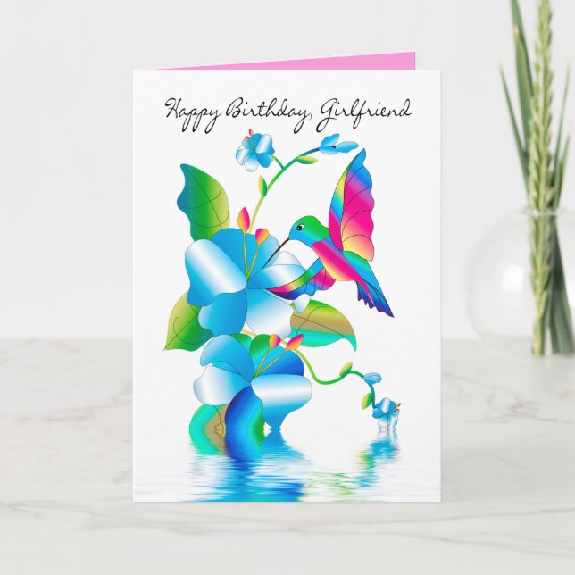 Carte Fille Anniversaire, Colibri & Fleurs (Devant)