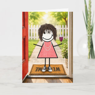 Carte Fille anniversaire dessinée avec un verre à vin
