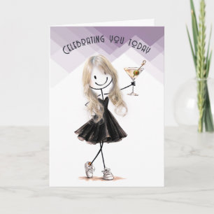 Carte Fille anniversaire en bonhomme allumette avec Mart