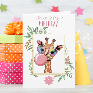 Carte Fille Anniversaire Girafe Lunettes Arc-en-ciel Bul
