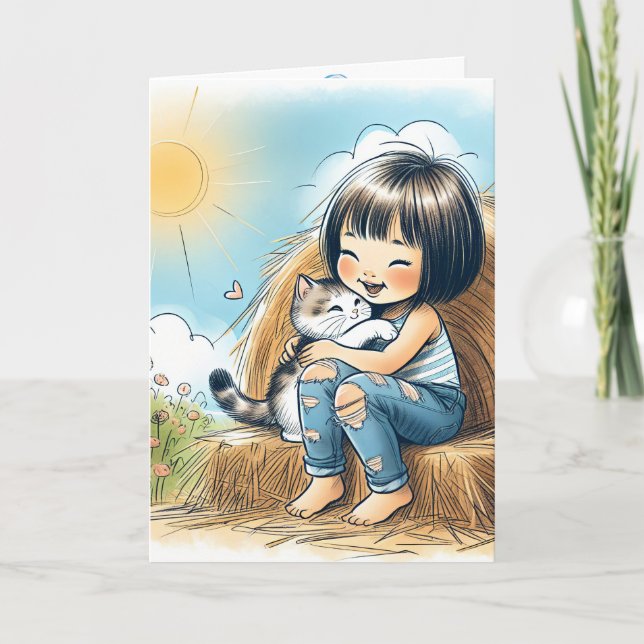 Carte Fille Anniversaire Sur Hay Bale (Devant)