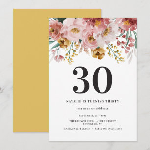 Carte Fille aquarelle florale 30e anniversaire rose chic