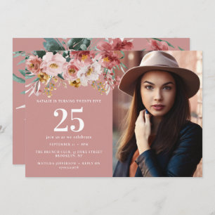 Carte Fille aquarelle florale éditable photo d'âge