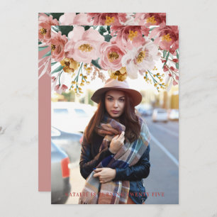 Carte Fille aquarelle florale éditable photo d'âge