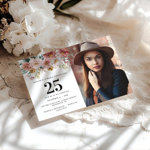 Carte Fille aquarelle florale éditable photo d'âge