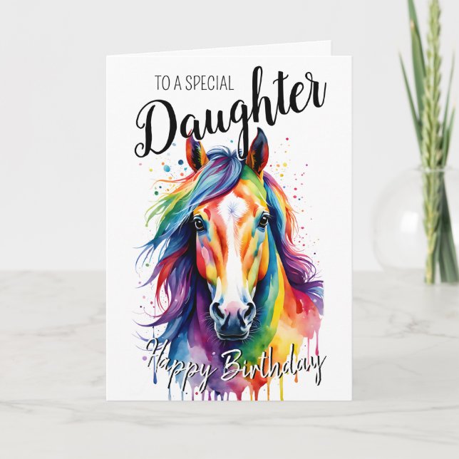 Carte Fille arc-en-ciel cheval cheval anniversaire licor (Devant)