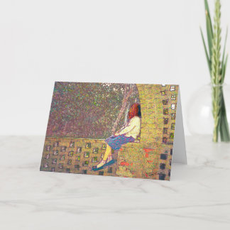 Carte Fille assise sur le mur du jardin Jour de rêve