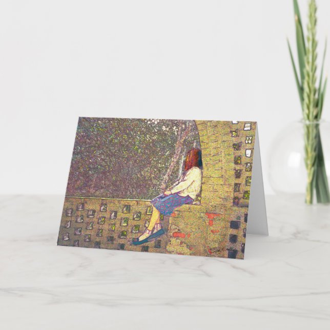 Carte Fille assise sur le mur du jardin Jour de rêve (Devant)