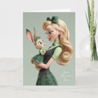 Carte Fille au lapin bébé dans les bras - Bonne fête des
