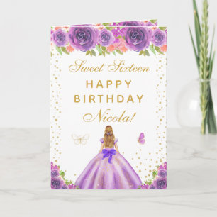 Carte Fille aux cheveux blonds aux fleurs violettes, sei