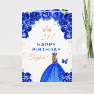Carte Fille aux cheveux blonds avec fleurs bleues Joyeux