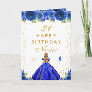 Carte Fille aux cheveux blonds Fleur bleue pour son anni