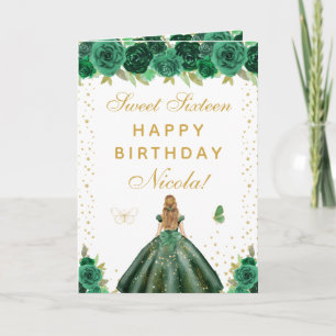 Carte Fille aux cheveux blonds floraux verts, douce seiz