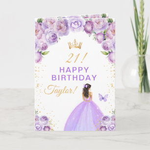 Carte Fille aux cheveux bruns avec fleurs violettes Joye