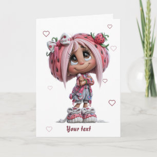 Carte Fille aux fraises mignonne personnalisée