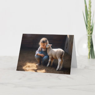 Carte Fille Avec Agneau Bébé Pour Anniversaire