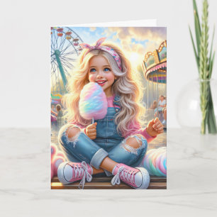 Carte Fille Avec Bonbon De Coton Carnaval