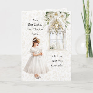 Carte Fille avec bougie Première communion Salutation