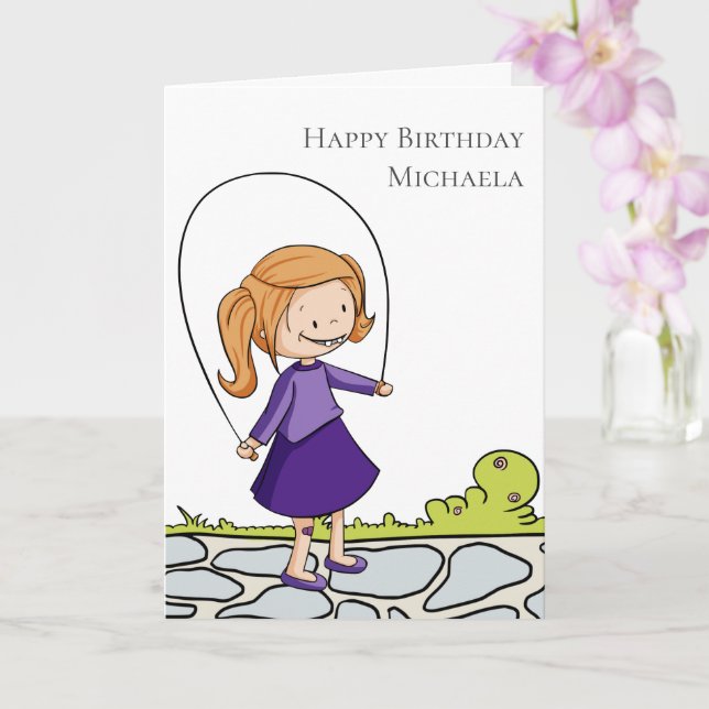 Carte Fille avec corde de saut Personnalisé Joyeux anniv (Orchidée)