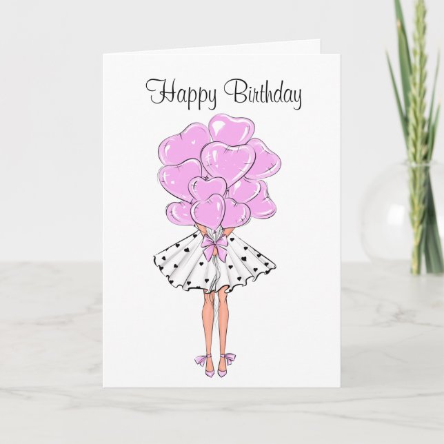 Carte Fille avec des ballons de coeur Anniversaire (Devant)