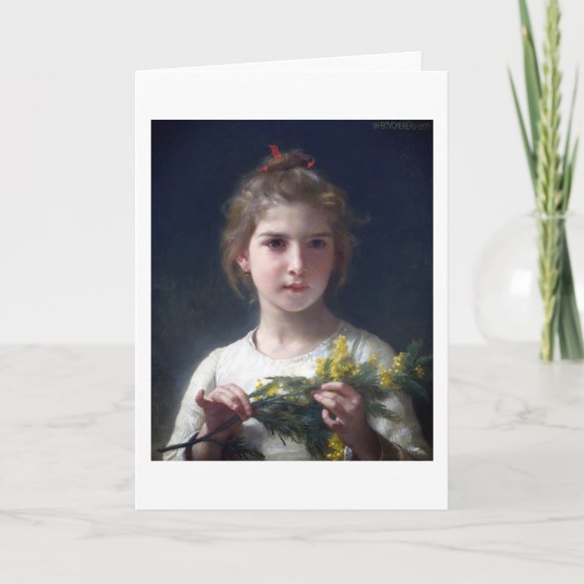 Carte Fille avec Mimosa, Bouguereau (Devant)