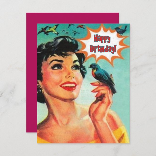 Carte Fille Avec Oiseau Joyeux Anniversaire (Devant / Derrière)