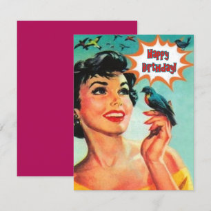 Carte Fille Avec Oiseau Joyeux Anniversaire