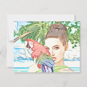 Carte Fille avec un perroquet