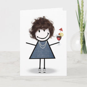 Carte Fille bâton d'anniversaire avec cocktail