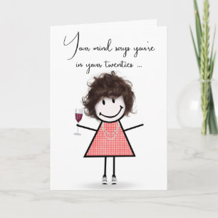 Carte Fille Bâton d'anniversaire avec Verre à Vin 