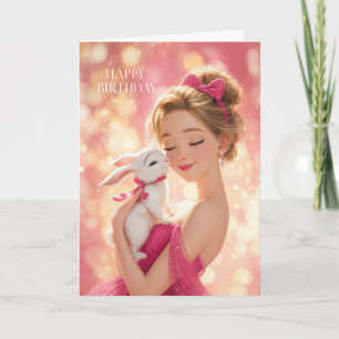 Carte Fille blonde en rose chaud pour son anniversaire a