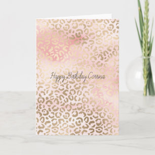 Carte Fille Blush Pink Glam Empreinte de léopard or