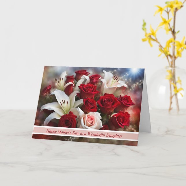 Carte Fille Bonne Fête des mères avec Bouquet de Fleur (Fleur jaune)