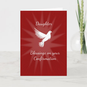 Carte Fille Confirmation Religieuse Colombe Rouge Rayons