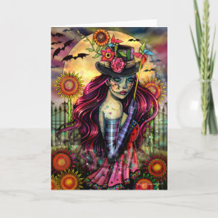 Carte Fille Crâne de Sucre Art Fantastique Halloween Car