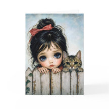 Fille d'anniversaire avec de grands yeux et chat d