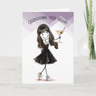 Carte Fille d'anniversaire en bonhomme bâton avec Martin