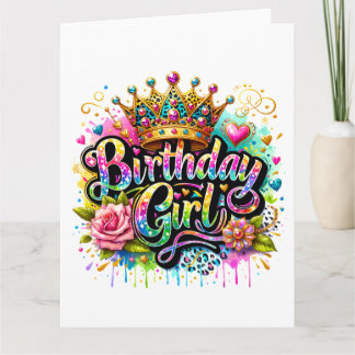 Carte Fille d'anniversaire royale colorée
