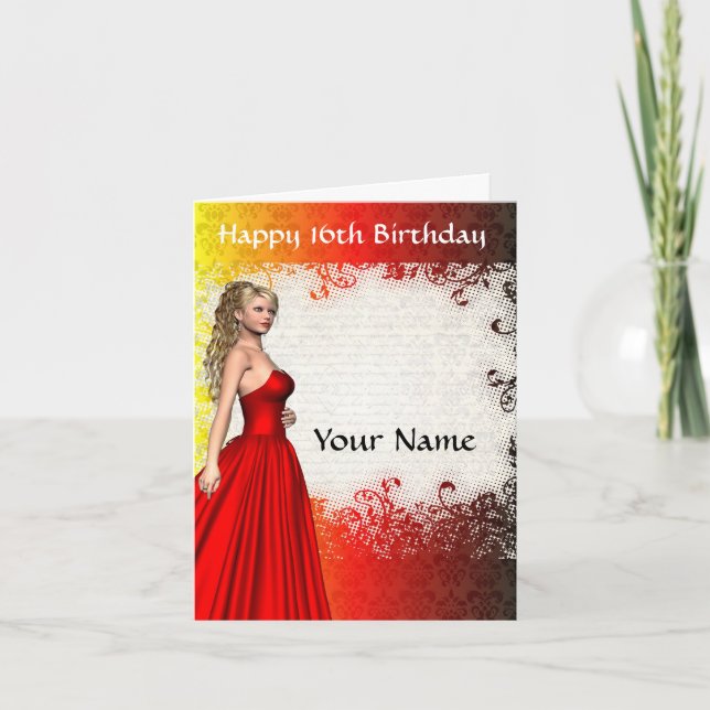 Carte Fille dans l'anniversaire rouge de dress16th (Devant)