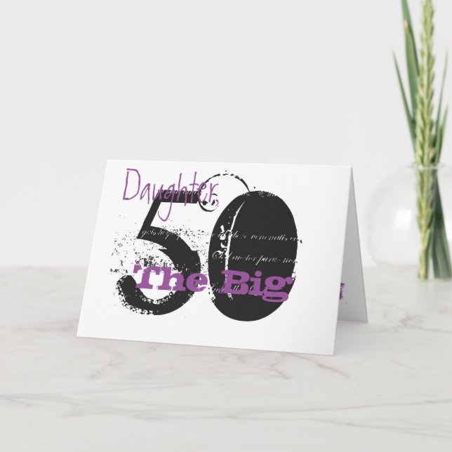 Carte fille de 50e anniversaire, noir, texte violet, bla (Devant)