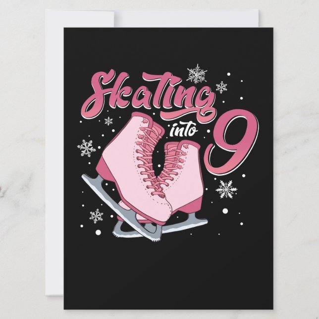 Carte Fille de 9 ans pour anniversaire de 9 ans Patinage (Devant)