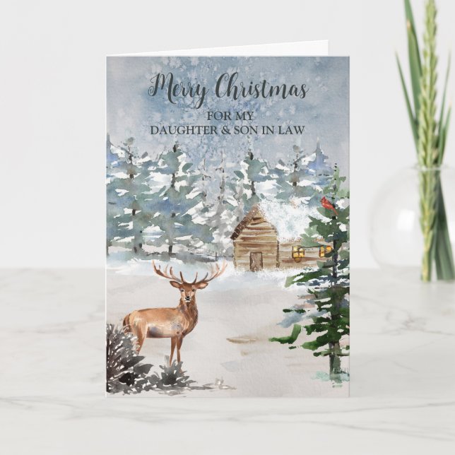 Carte Fille de cerf rustique & son en droit Joyeux Noël (Devant)