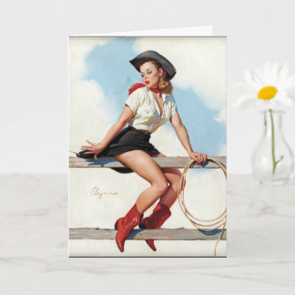 Carte Fille de cowgirl pin-up vintage Art rétro occident