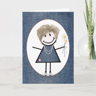Carte Fille de dessin animé bâton d'anniversaire avec de