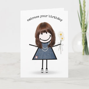 Carte Fille de dessin animé d'anniversaire avec des marg