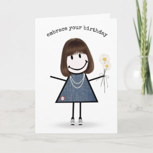 Carte Fille de dessin animé d'anniversaire avec des marg
