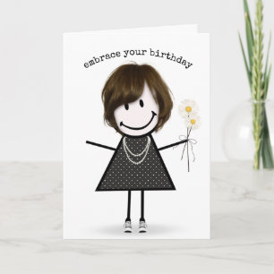 Carte Fille de dessin animé d'anniversaire avec des marg