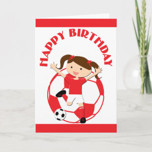 Carte Fille de football 1 et balle rouge et blanc