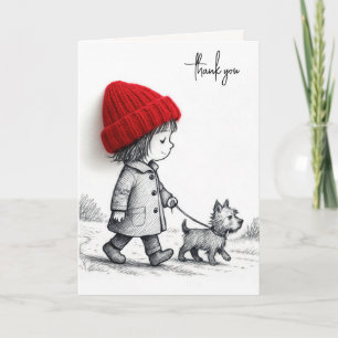 Carte Fille de garde d'animaux Merci en promenant son ch