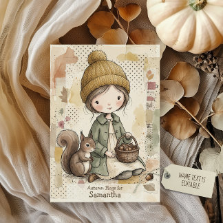 Carte Fille de la forêt automnale cosy Écureuil Collage